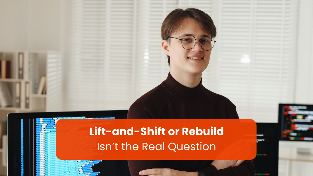 IT team reviewing a legacy application modernization roadmap on a laptop, comparing migration options for Azure.