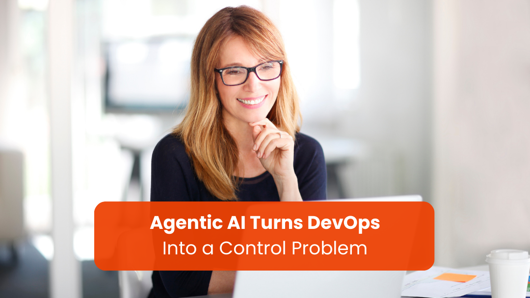 DevOps lifecycle diagram showing agentic AI proposing pull requests, CI checks running automatically, and a human reviewer approving changes before release.