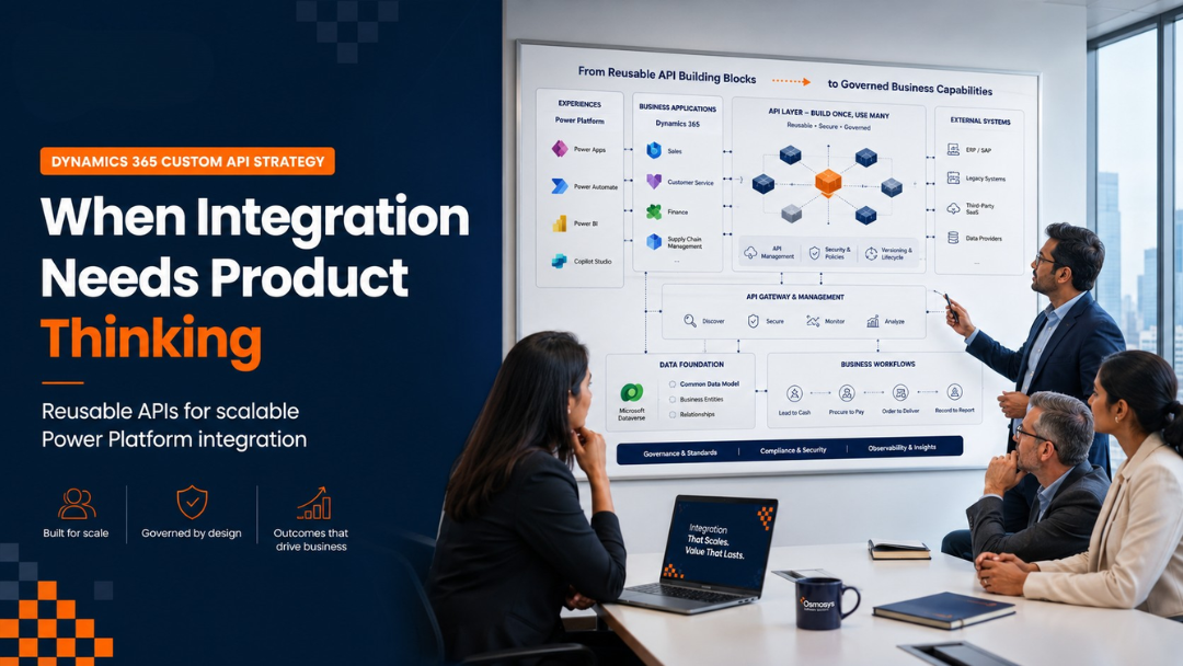 1 Enterprise architecture dashboard showing Dynamics 365 custom API strategy and Power Platform integration planning.